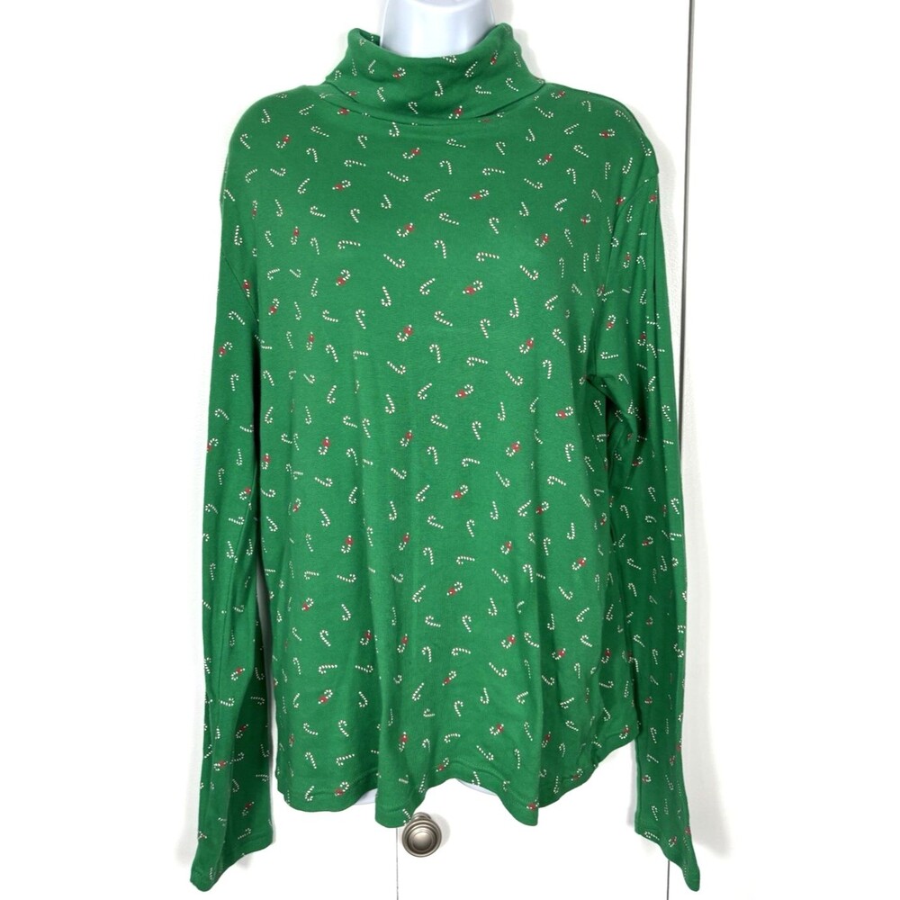 Faded Glory Candy Cane Turtleneck Top Green Size XL